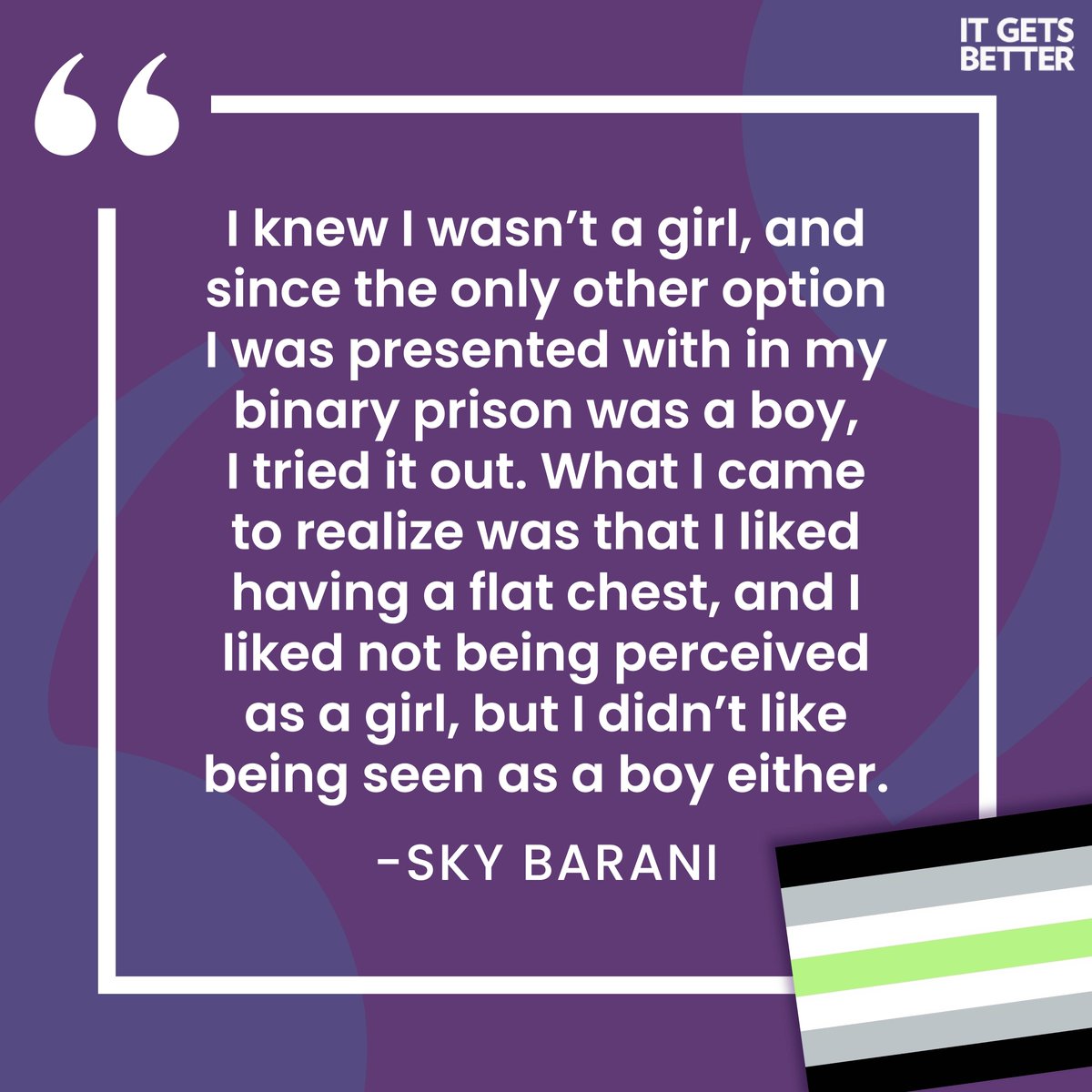 ItGetsBetter's tweet photo. Happy #AgenderPride Day! 🖤🤍💚

NEW on the guest blog, Sky tells the story of what it was like growing up in Iran while trying to understand their role in the gender binary (and how they eventually broke free of it).

Read it now: https://t.co/MAdXkrKBiU https://t.co/qUynGRV6gO