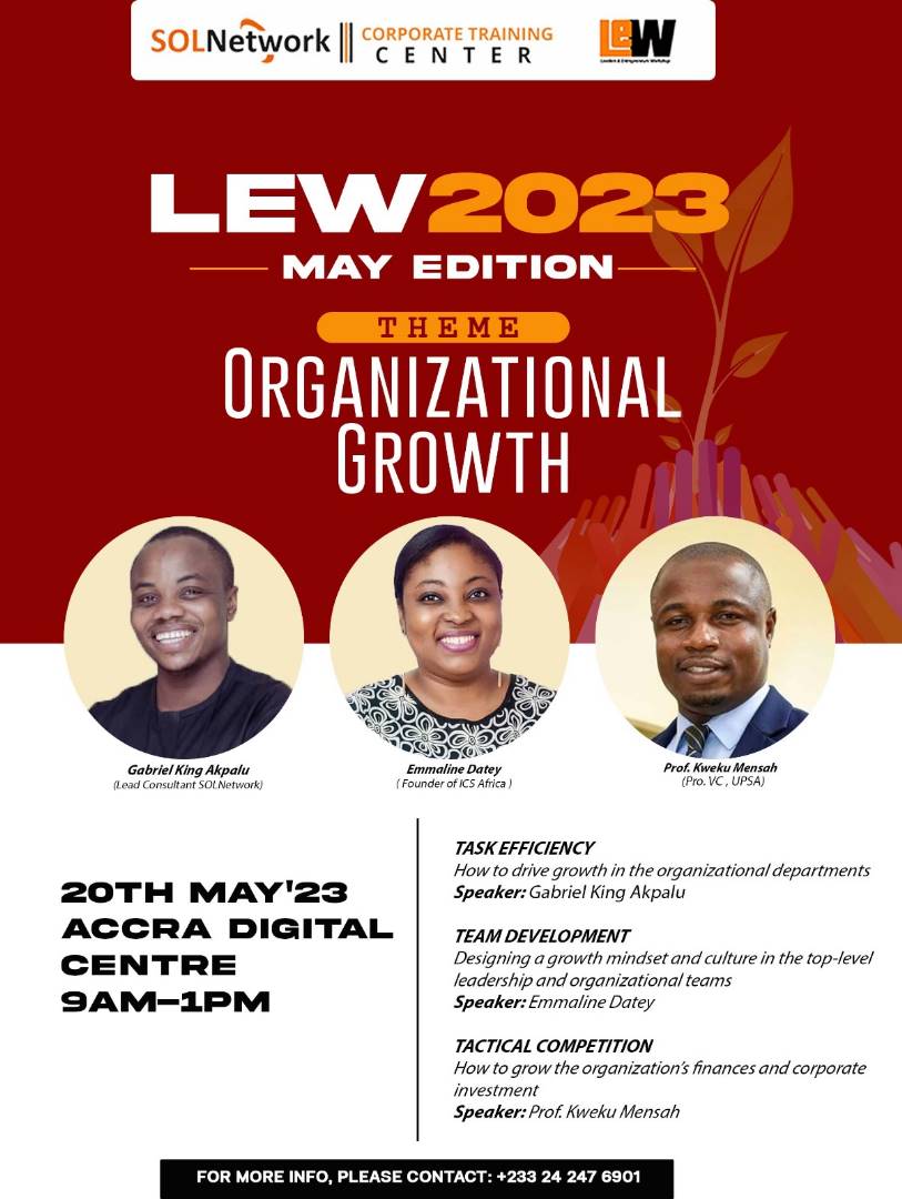 emadatey's tweet photo. Another session for the Leadership and Entrepreneurs Workshop is on tomorrow powered by @Solnetwork_Gh. I'll be delivering a presentation on the Topic: Designing a growth mindset and culture in the top-level leadership and organizational teams.
Hope to see you there... #FastX https://t.co/edz5NHAyRl