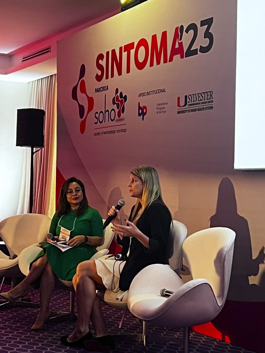 @maritza_alencar moderating the ‘Recent Advancements in AML’ with @amberthomassen at #SINTOMA23 @SylvesterCancer @UMiamiHealth