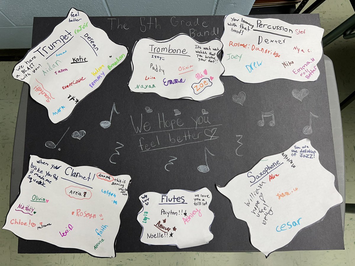 TFW you break your foot and your whole 5th grade band collects signatures to make you a get-well poster.  I teach the best students in the world!#arlingtonspirit