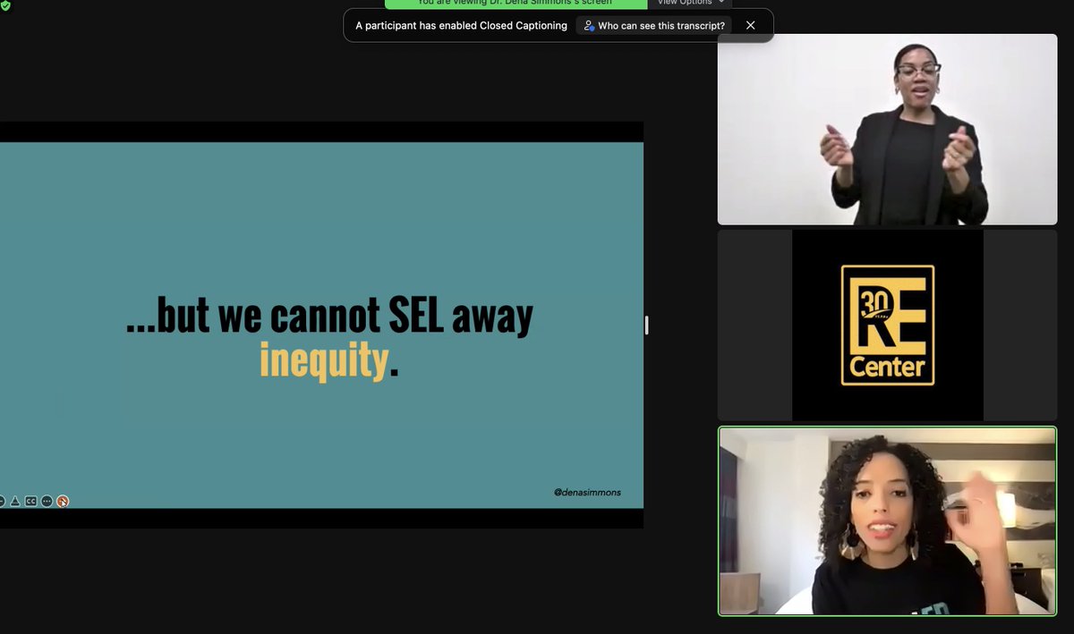"we cannot SEL away oppression. we cannot SEL away inequity. we cannot SEL away injustice." <a href="/DenaSimmons/">Dena Simmons</a> #RJC23