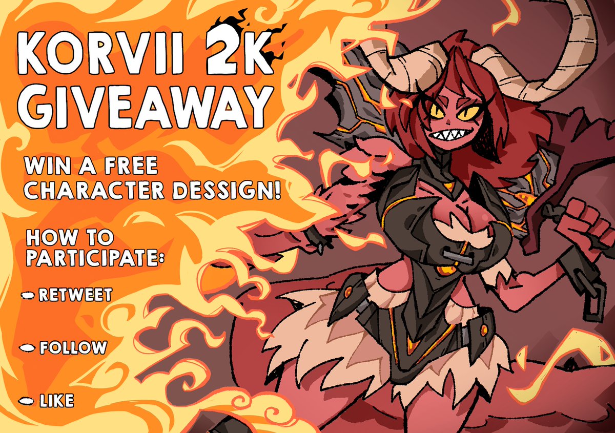 korvii_'s tweet photo. 🔥CHARACTER DESSIGN GIVEAWAY🔥

I reached the 2000 followers and i decided to do a giveaway, to participate like and retweet this publication, to win you must follow me.

🔶Tag your friends for extra participation

🔶The raffle ends on may 26th.

🔶Feel free to post your OC https://t.co/X6kJicgWXV