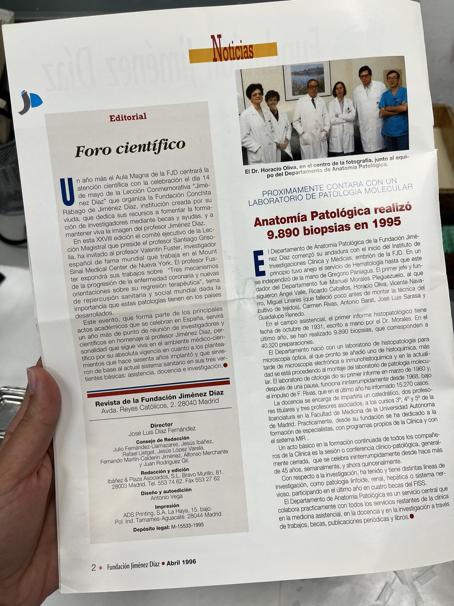 VirginiadeLucas's tweet photo. Vaya reliquia he encontrado hoy. Revista del @Hospital_FJD , En 1995 Anatomía Patológica acababa el año con 9.890 biopsias, 28 años después, superamos las 60.000! 
¡Cómo hemos crecido compañeros! https://t.co/MqOq9iDZGc