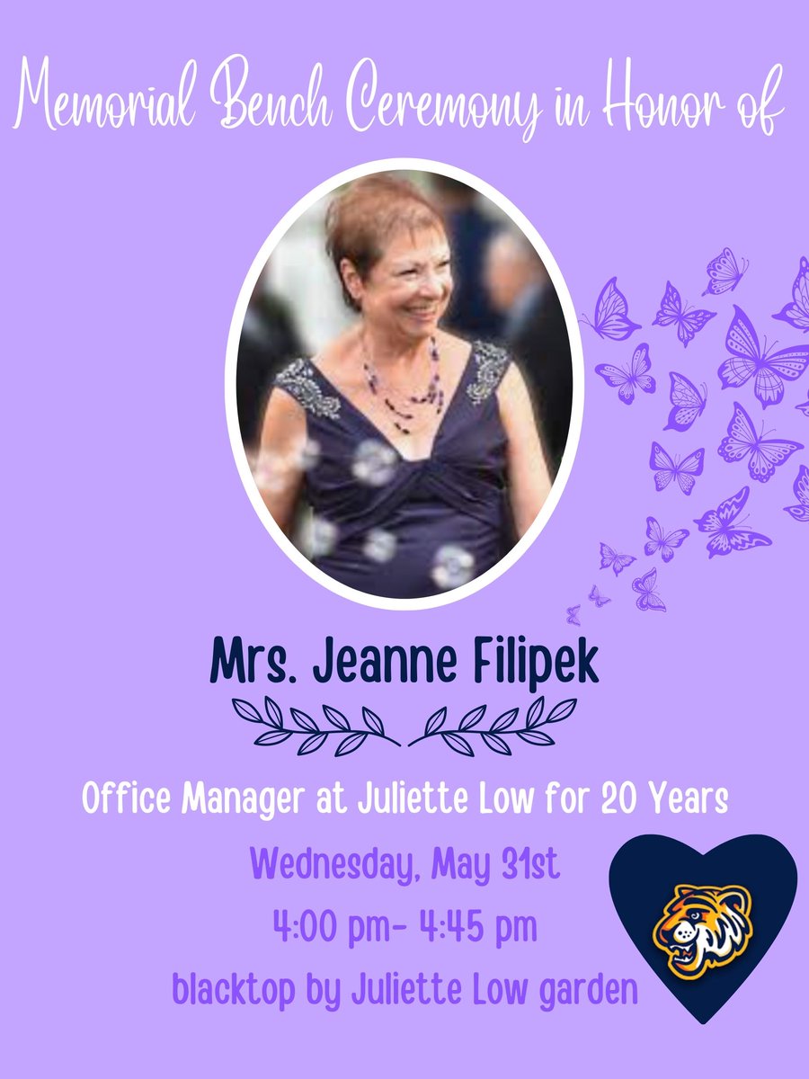 Please join us on May 31st to honor Jeanne Filipek. Feel free to share this post for those that might be interested!