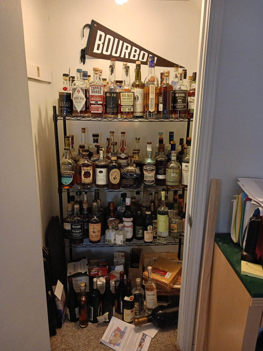 Whiskey writer office supply closet.