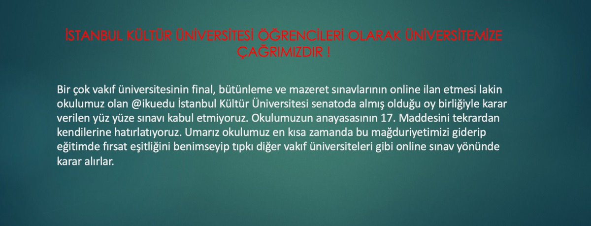 alihanyilmaz23's tweet photo. Sadece birkaç üniversitenin yapacağı yüz yüze sınavların ONLİNE OLMASİNİ İSTİYORUZ  #ikufinalleronline @erolozvar #yök #egitimdefirsatesitligi #ogrenciyizmusteridegil @funeyyuksektepe @ikuedu @bahargunver https://t.co/5e2p5u93Vl