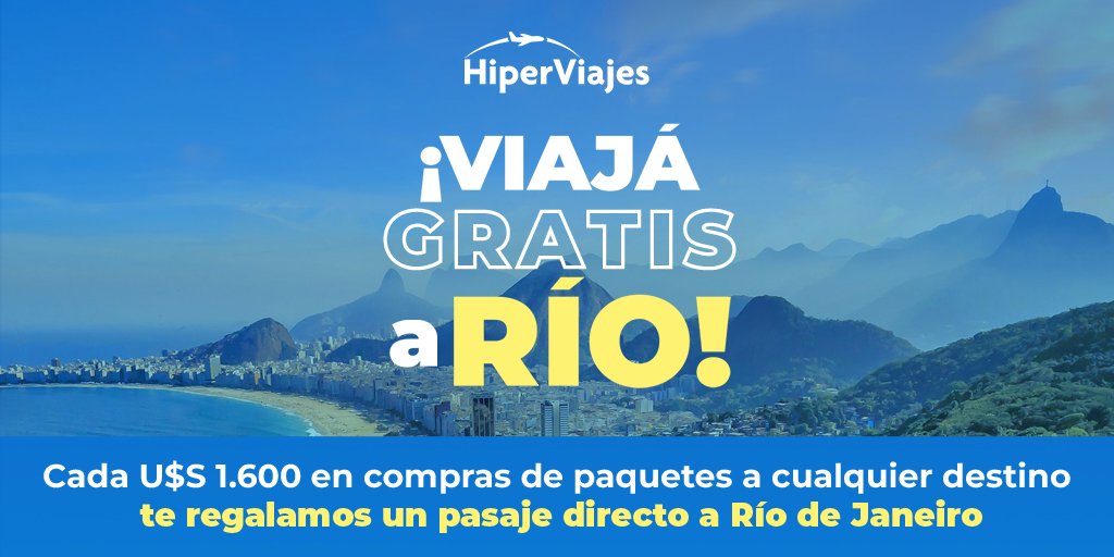 ¡VIAJÁ GRATIS A RÍO! 🇧🇷 ☀️

Cada US$1600 en compras de paquetes adquiridos a partir del 18 de mayo a cualquier destino, ¡te regalamos un pasaje directo a Río de Janeiro!

Ver bases y condiciones acá: drive.google.com/file/d/1ol4XjL…