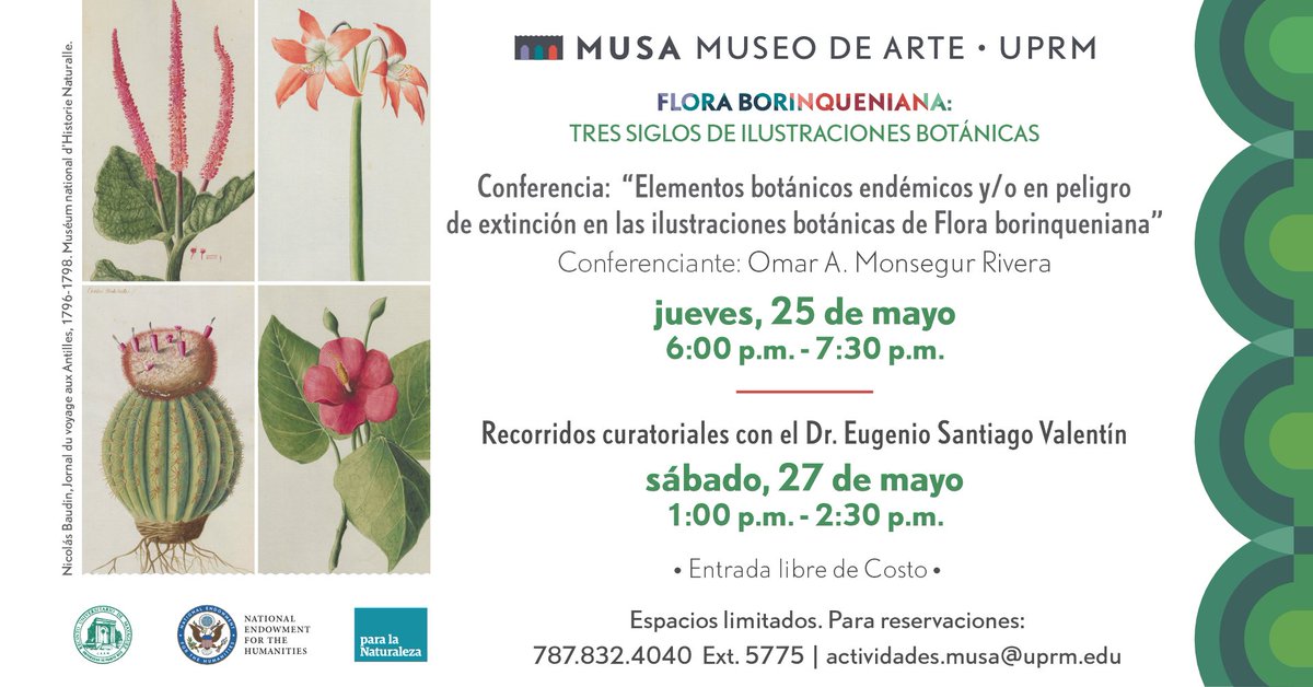RT uprm: Recorrido curatorial Flora borinqueniana con el Dr. Eugenio Santiago

Lugar: @MusaUprm  
Jueves, 25 de mayo de 2023 a las 6:00 pm
Sábado, 27 de mayo de 2023 a las 1:00 pm
Más detalles en la promoción.