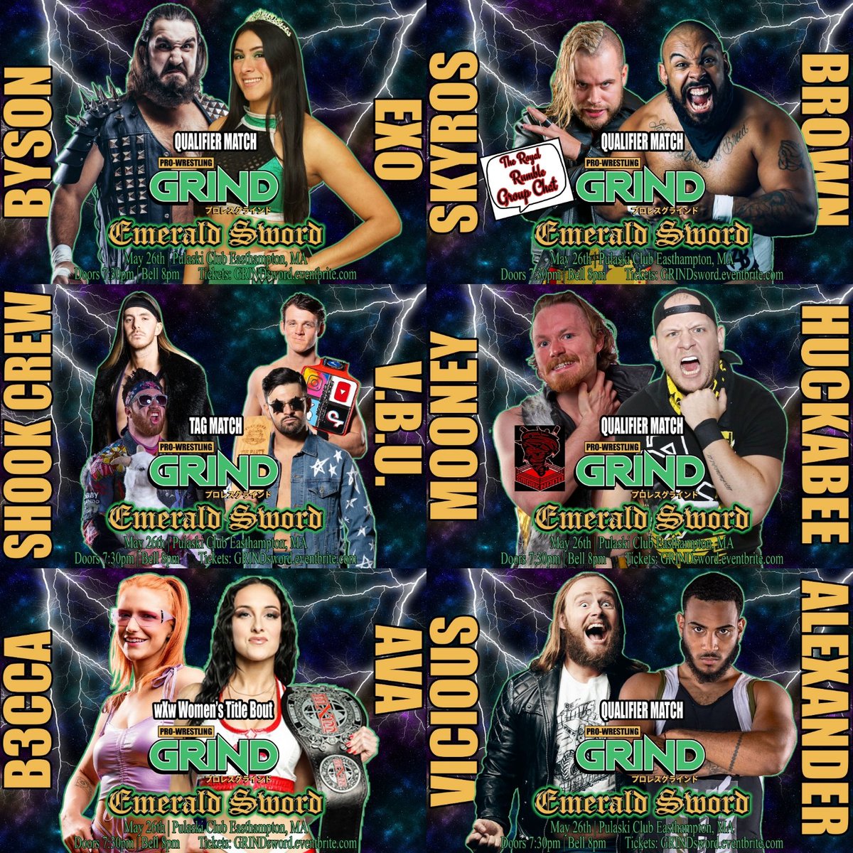 GRINDpuro's tweet image. THE STAGE IS SET.

One week away from #EmeraldSword!

4 qualifying matches, an international title match, and a tag team match round out the show starting at 8pm, PLUS a #PreliminarySeries match at 7:45pm.

Tickets:

GRINDsword.eventbrite.com