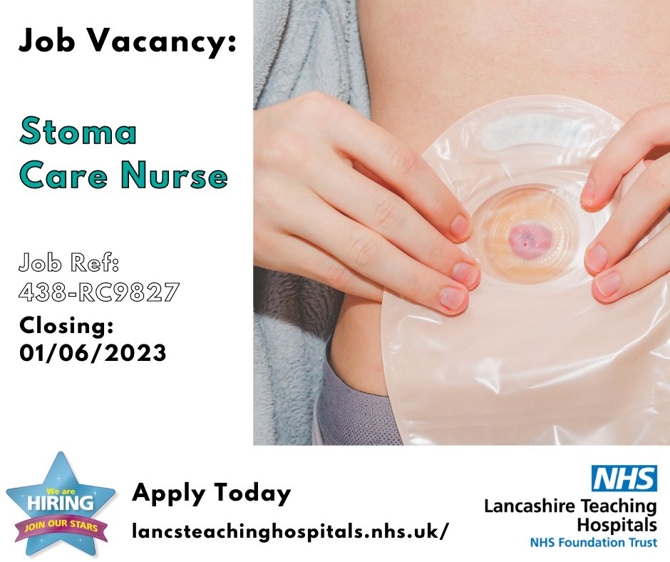LancsHospJobs's tweet photo. Job Vacancy: Stoma Care Nurse
@LancsHospitals

⏰Closes: 01/06/23
Interested? Discover more here: https://t.co/iX7pu8qUu3

#NHS #NHSjobs #lancashire #LancashireJobs #Stoma #StomaNurse #Nurse #Band6 #Preston #Chorley https://t.co/vejPuDxZ6v