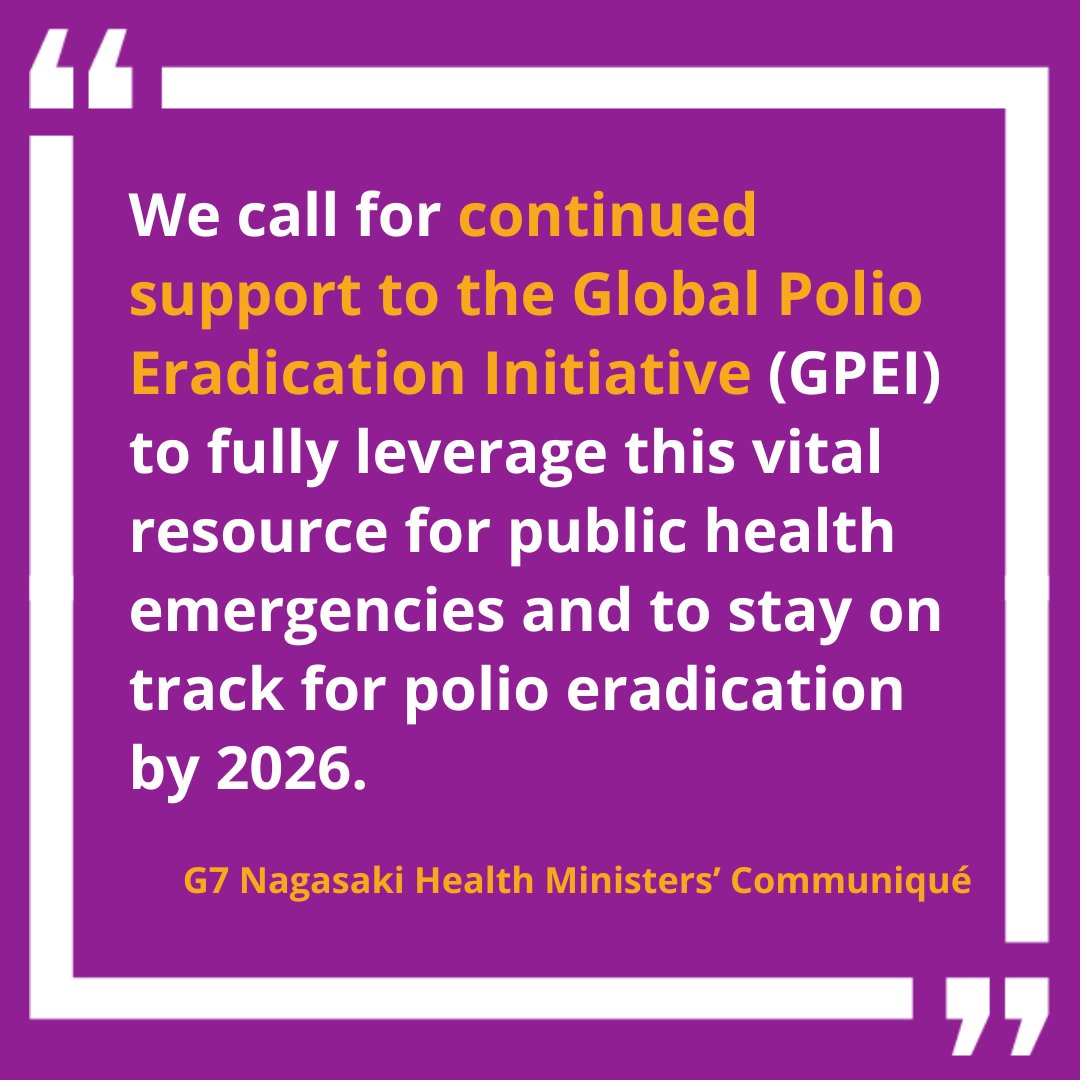 EndPolioNow's tweet photo. In their official Communiqué following a meeting in Nagasaki, Japan, Health Ministers of the G7 commended polio eradication's value for broader public health emergencies and called for strengthened support to achieve a polio-free world. #EndPolio https://t.co/uvWO8qB7gw https://t.co/T6GUF54T22