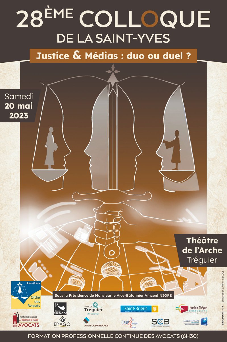 ColloqueSaintYv's tweet photo. Le @barreaustbrieuc  vous accueille dès demain matin au Théâtre de l'Arche - TREGUIER pour le 28ème Colloque de la Saint-Yves présidé par Monsieur le Vice-Bâtonnier Vincent NIORE. https://t.co/DMt499zQCw