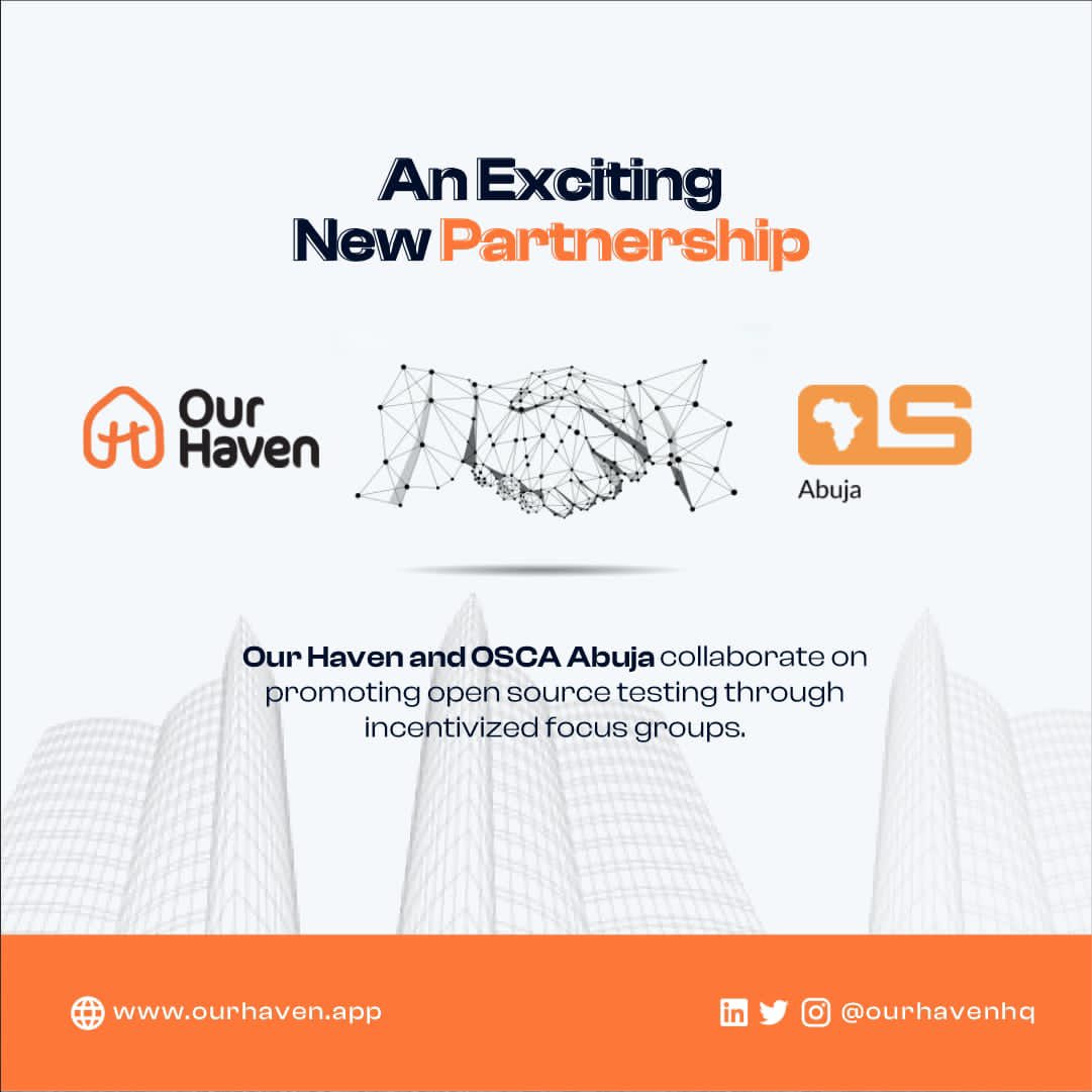 _oscaabuja's tweet image. OSCA Abuja is excited to announce it partnership with Our Haven, a premier provider of laundry, cleaning and food services. This collaboration aims to encourage open source testing using open incentivized focus groups to deliver exceptional customer experience.🤝🤝🤝