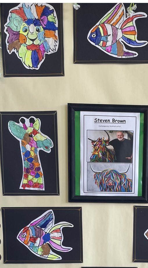 CHLPrimary's tweet photo. Look at our amazing artwork! Dosbarth Pinc (N/R) have been studying Steven Brown’s work and this has inspired our paintings. @EAS_ExpressArts @EAS_EarlyYears https://t.co/vnNB4nXwe3
