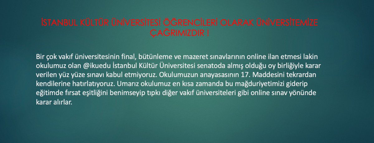 ahmetcansirin's tweet photo. #IKUfinalleronline #eğitimdefırsateşitliği #finalleronline #yök #öğrenciyizmüşterideğil @IKUedu https://t.co/Ez2bmtPCtl