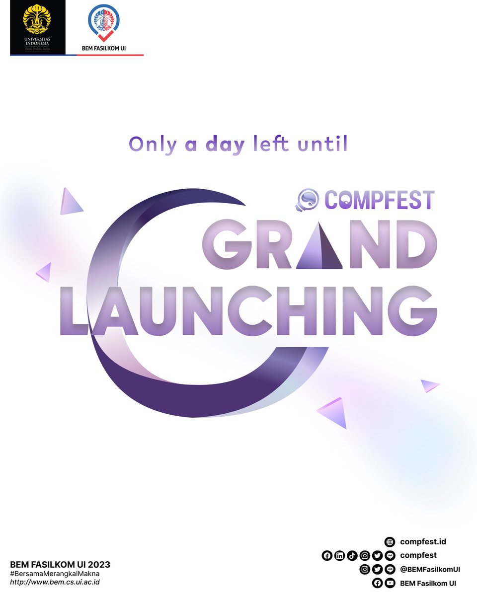 COMPFEST's tweet photo. Satu hari lagi menuju Grand Launching! Sudahkah kamu mendaftarkan diri? Jika belum, yuk, daftar sekarang sebelum terlambat melalui https://t.co/Ur6bLk8Twu
Letβs join the excitement!
@COMPFEST
https://t.co/Ur6bLk8Twu
#EvolveForTomorrow
#COMPFEST15 https://t.co/FLSnsYnLcJ