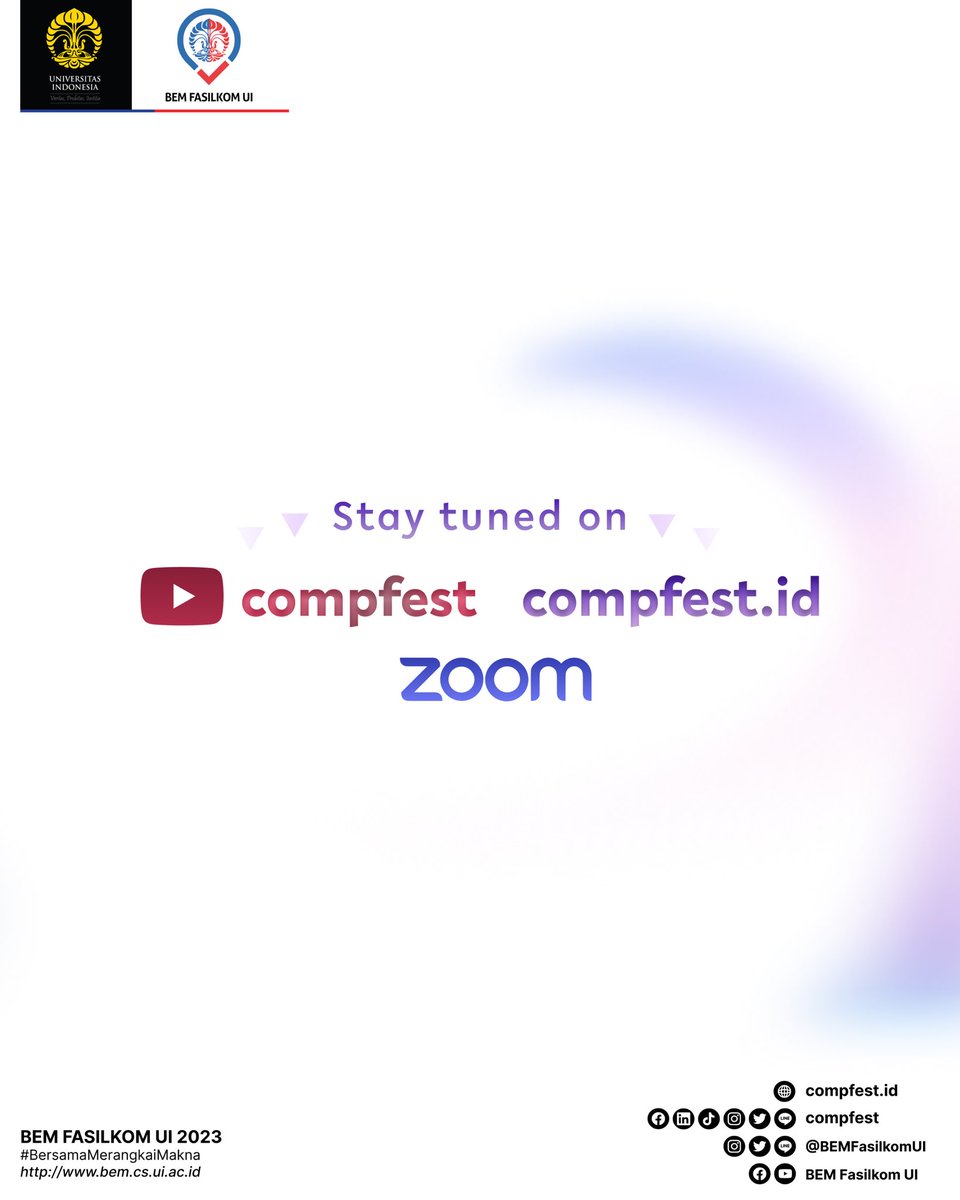 COMPFEST's tweet photo. Satu hari lagi menuju Grand Launching! Sudahkah kamu mendaftarkan diri? Jika belum, yuk, daftar sekarang sebelum terlambat melalui https://t.co/Ur6bLk8Twu
Letβs join the excitement!
@COMPFEST
https://t.co/Ur6bLk8Twu
#EvolveForTomorrow
#COMPFEST15 https://t.co/FLSnsYnLcJ