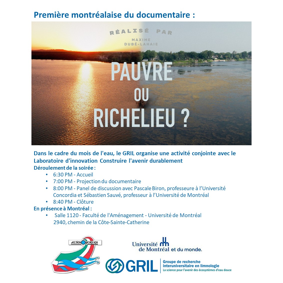 GRIL_Limnologie's tweet photo. 💧Dans le cadre du #moisdeleau : activité conjointe avec le Laboratoire d'innovation Construire l'avenir durablement @UMontreal
1er juin, 19 h
Gratuit! Info et réservation ⬇️
https://t.co/d5Pzm0SyBc
@eaurobvq @uconcordia @frqnt #communauteFRQ @RNCREQ @EnvironnementQc @mapaquebec https://t.co/CKeBYFs1ql