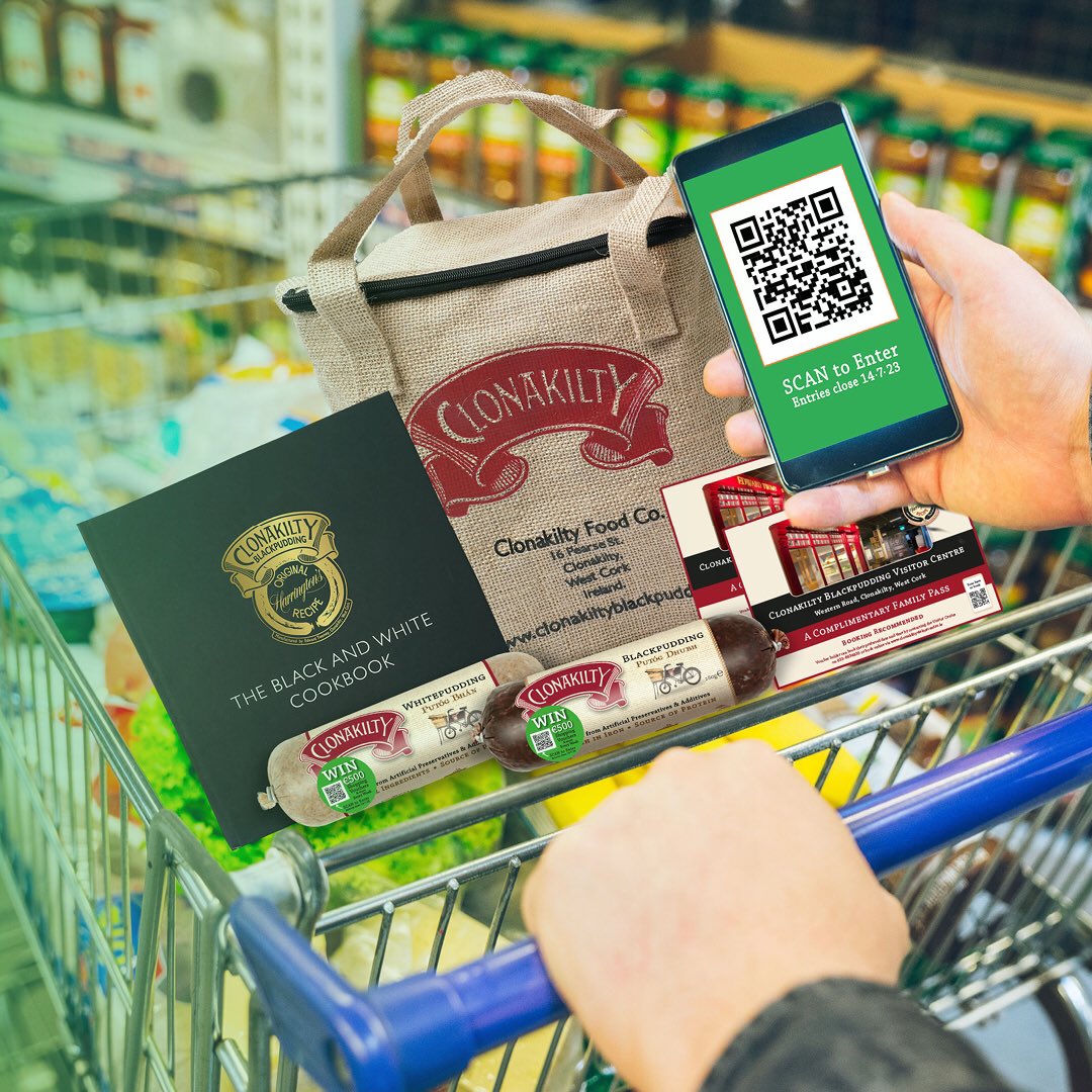 WIN weekly with Clonakilty! €500 Shopping Vouchers and much more up for grabs! Pick up a pack of Clonakilty Blackpudding 280g or Clonakilty Whitepudding 280g in store and scan the QR code to enter! Entries close 14.07.23