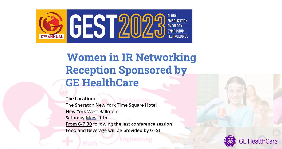 Lisa_Lewis_GE's tweet photo. Please join us for the Women in Interventional Radiology Reception, during the GEST meeting ! 

#WomeninIR #GEST #GoGirls #GEHealthcare #irad #diversity #IamIR https://t.co/Ei6hWx5e1n
