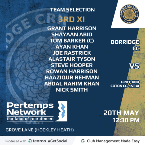 DorridgeCC's tweet photo. Team news ahead of our @BDPCL_Official & #WCCL games tomorrow.
1st XI away @Leamingtoncc
2nd XI home @StratfordCric
3rd XI home Griff & Coton CC
#UTR #ClubNews #clubcricket #teamnews #cricket #andele #pertempsnetworkgroup https://t.co/6O6bXQeH69