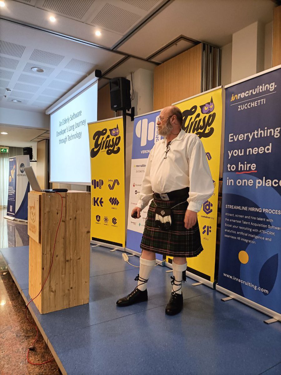 phpday's tweet photo. Last talk of this editon: "An Elderly Software Developer’s Long Journey through Technology"  by Mark Baker.
@Mark_Baker is Senior Software Developer at @Recharge_com 
#phpday #phpday23 #php https://t.co/QfVQ4uIqJA