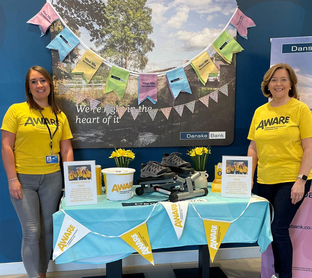 DanskeBank_UK's tweet photo. Tonight and tomorrow night, our Donegall Square West branch will be lit up yellow in support of @AwareNI and #MentalHealthAwarenessWeek. This week we heard from experts and colleagues and showed our support by going yellow &amp; getting involved in fundraising activities for AWARE.💛 https://t.co/kox3ZKEtL4