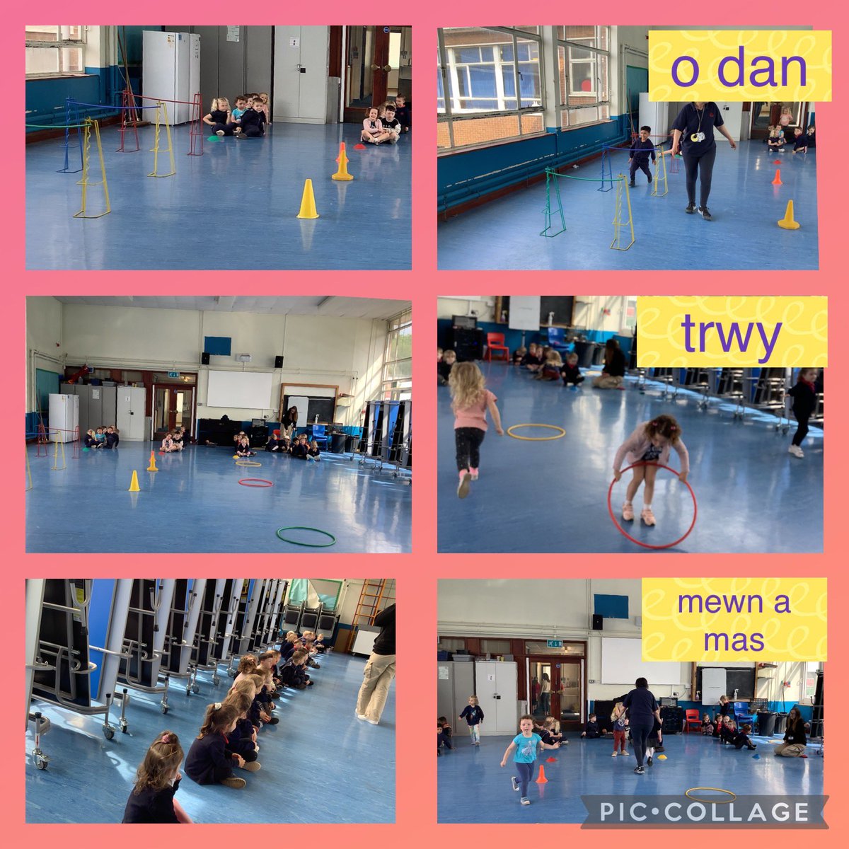 YbeMeithrin's tweet photo. Joio amser ymarfer corff wythnos yma, cydwbyso bagiau ffa, rhedeg rhwng y côns, neidio trwy y cylchoedd a chropian o dan y bariau. https://t.co/jIihdmj4i0