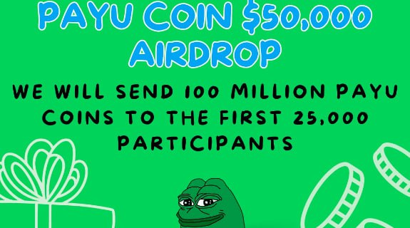New #airdrop: PayuMeme (FCFS 25K)
Reward: 100 million PAYU
News: Audit
Distribution time: In 72 hours

🔗Airdrop Link: gleam.io/Y1ONO/payu-coi…

Note: Also 100 random users will each get $100 in PAYU