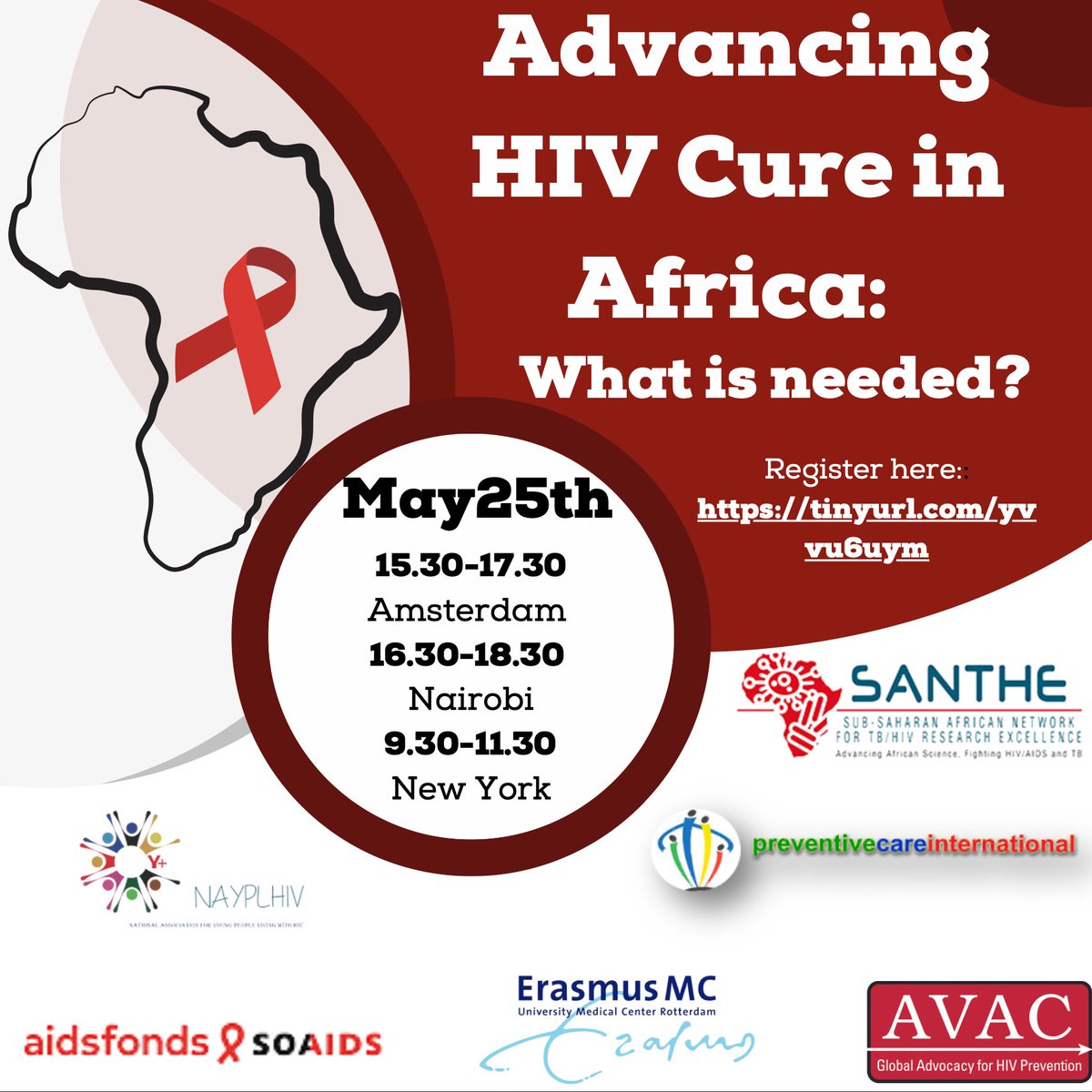 SAVE THE DATE! Join AVAC and partners next Thursday, May 25 for "Advancing HIV Cure in Africa: What is needed?" as we explore challenges and opportunities for advancing HIV cure efforts in Africa. Learn more and register here! avac.org/event/advancin…