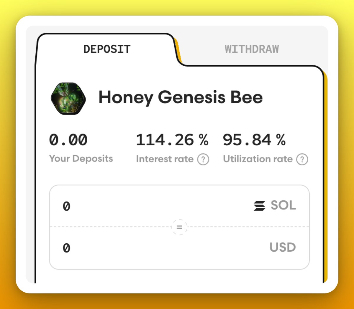 honeydefi's tweet photo. Is lending in Honey pools the play rn? 🔥

Stop receiving defaulted NFTs as a lender and enjoy a juicy 114.26% SOL return simply by lending!

Only on https://t.co/hCyXUA4nAm 🍯 https://t.co/GEqcYzSMQE