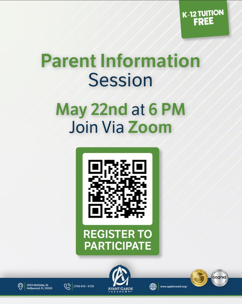 AGABrowardFL's tweet photo. Prospective families, this is a friendly reminder that this month's Parent Information Session will take place on May 22nd at 6:00 PM. Don't forget to save the date!

We can't wait to meet you! When it's time, join us here:

https://t.co/wdyrfg9d9b https://t.co/rJnsz7uKoq