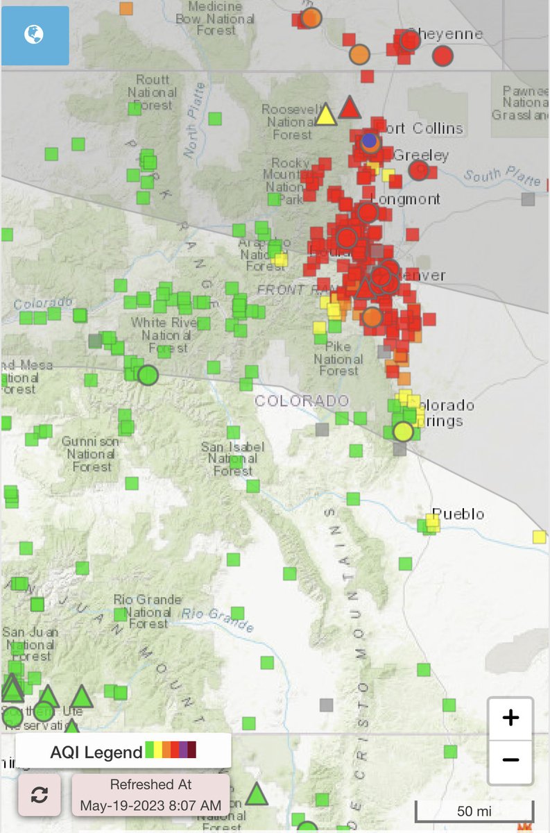 Good morning #Colorado! Feeling run down? Itchy eyes? Sore throat? Headache? It’s probably not your allergies. We have a massive #wildfire #PM2.5 #smoke intrusion from Canada. Stay indoors and run those air cleaners! Real-time info here: fire.airnow.gov