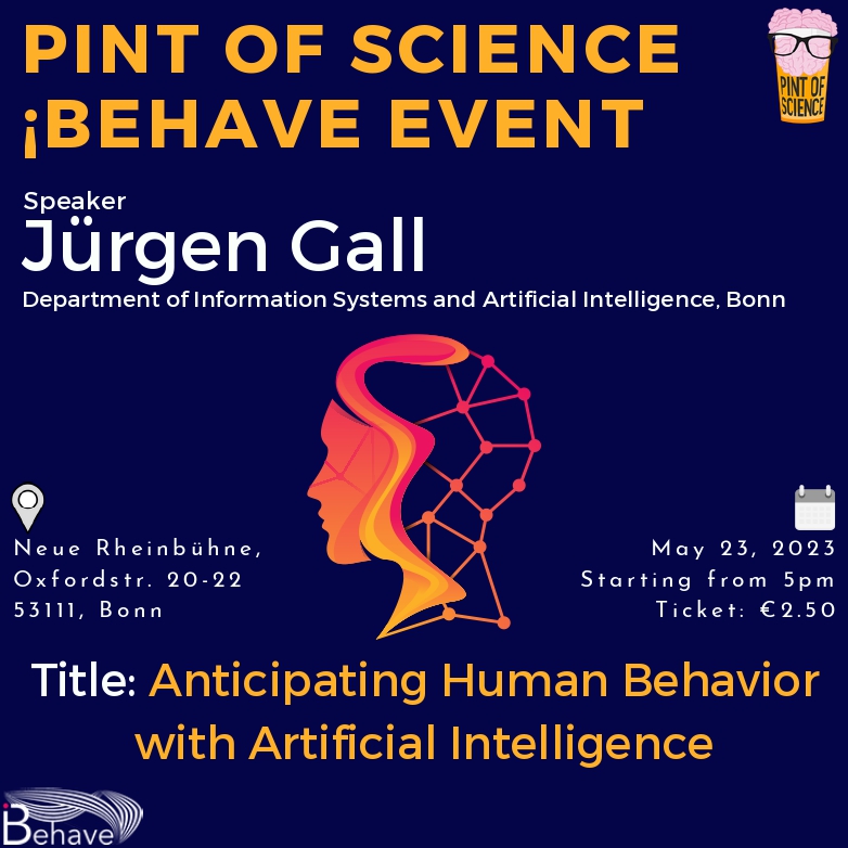 📢 iBehave - Pint of Science Event 🍻 🤖Anticipating Human Behavior with AI 🧠 Renowned expert Juergen Gall will share insights and showcase AI's remarkable capabilities to predict human behavior from video data. Test your skills against AI in a thrilling competition!