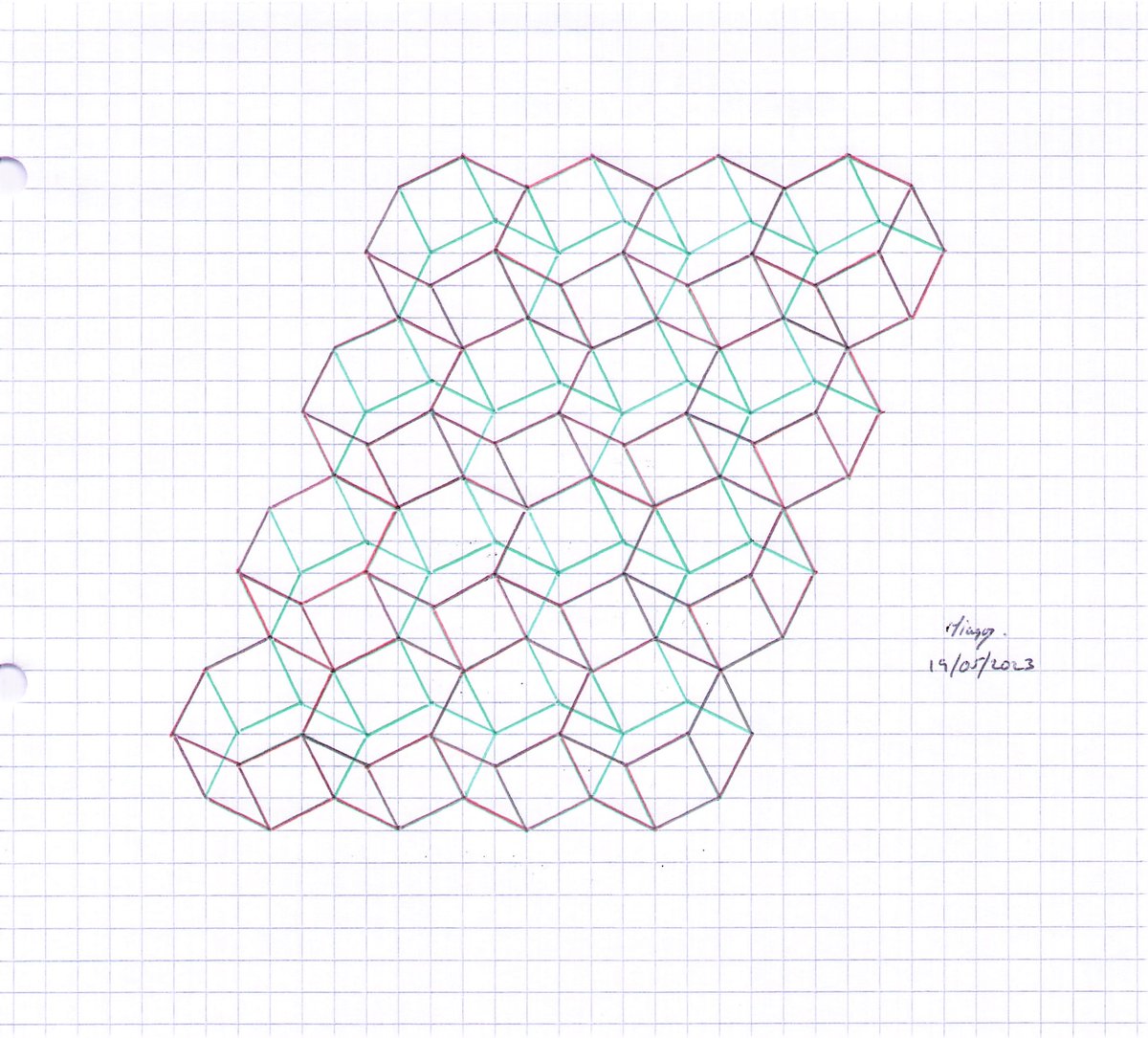 tiago_hands's tweet photo. Grid paper fun... #Hexagonal tiling... #squaredpaper #visualmath https://t.co/xweFEq3917