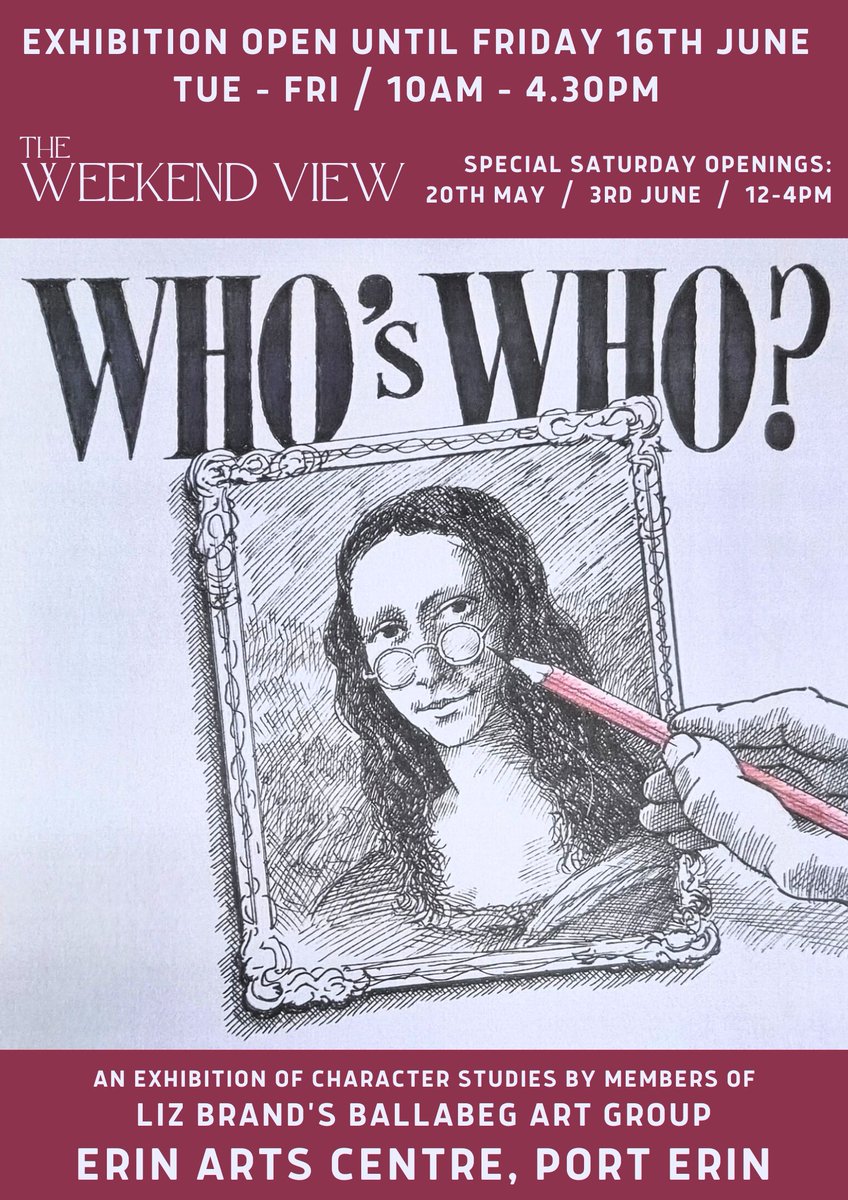 Drop into The Weekend View 12-4pm at Erin Arts Centre tomorrow (Sat 20th May) to see our current exhibition - Who's Who by Liz Brand's Ballabeg Art Group. #theweekendview #erinartscentre #isleofman #porterin #gallery #communityart