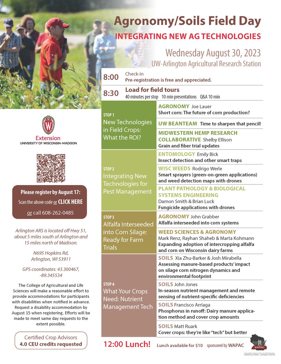 Shawn Conley (@badgerbean) on Twitter photo Join us for the <a href="/UWMadisonCALS/">UW–Madison CALS</a> <a href="/UWMadisonExt/">UW–Madison Division of Extension</a> 2023 Integrating New Ag Technologies Agronomy and Soils Field Day, Wednesday August 30th. Please register at: docs.google.com/forms/d/e/1FAI… Join us for the <a href="/UWMadisonCALS/">UW–Madison CALS</a> <a href="/UWMadisonExt/">UW–Madison Division of Extension</a> 2023 Integrating New Ag Technologies Agronomy and Soils Field Day, Wednesday August 30th. Please register at: docs.google.com/forms/d/e/1FAI…