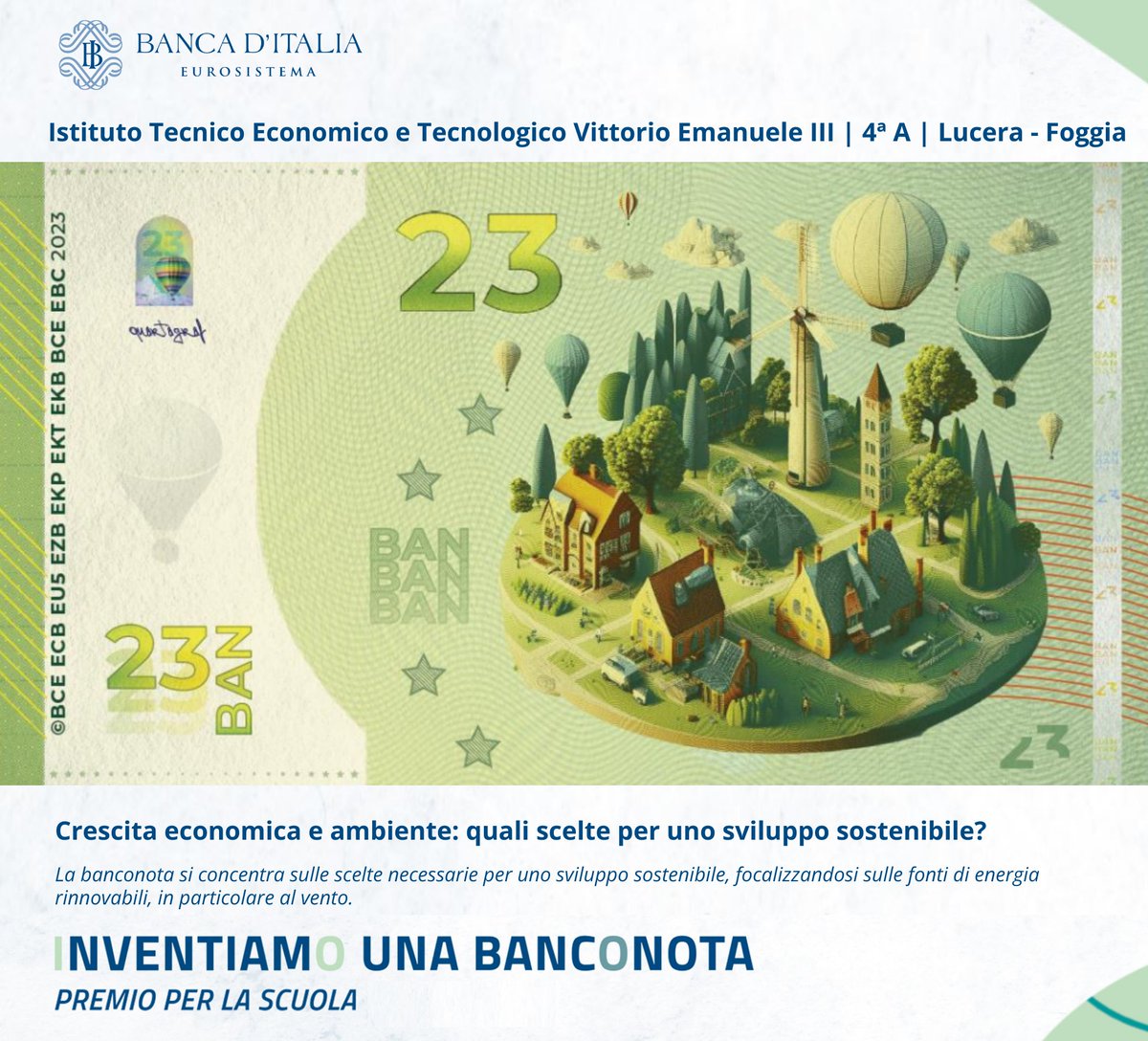 bancaditalia's tweet photo. 🏆  Ecco i vincitori della X edizione del Premio per la #scuola #InventiamoUnaBanconota!
✅ Istituto Comprensivo Trento 5 di #Trento
✅ Istituto Comprensivo Giacomo Zanellato di #Monselice, Padova
✅ Istituto Tecnico Vittorio Emanuele III di #Lucera, Foggia
✅ #PremioSocial: Scuola Congregazione dei Piccoli Apostoli della Redenzione di #Visciano, Napoli
✅ Premio scuole italiane all'estero: Istituto Italo Brasiliano della Fondazione Torino di #NovaLima in Brasile
#Bankitalia