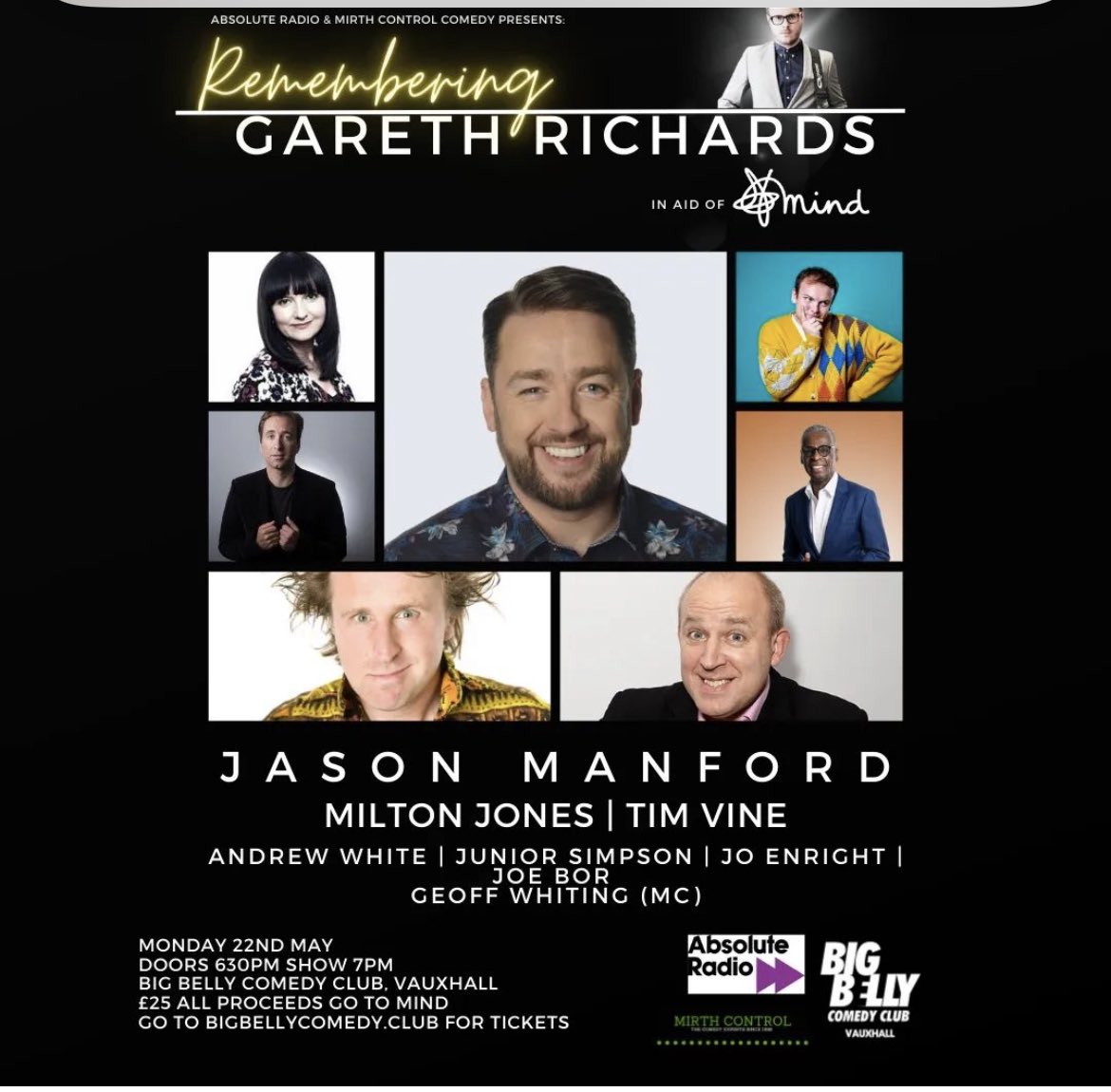 Looking forward to being part of this amazing gig to remember comedian Gareth Richards. All funds go to <a href="/MindCharity/">Mind</a> Book your tickets now! #comedy #mindcharity #garethrichards <a href="/MirthControlCo/">Mirth Control</a>
