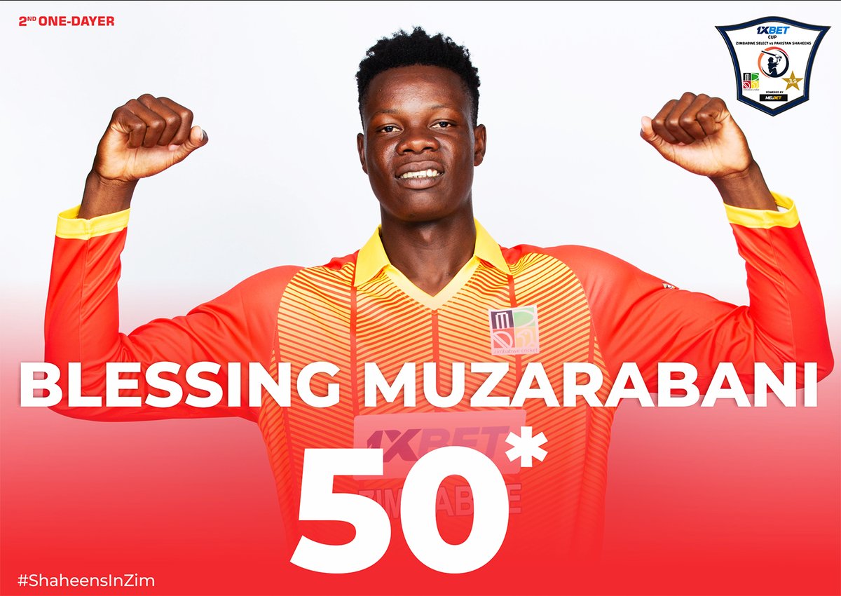 ZimCricketv's tweet photo. #2ndOneDayer - FIFTY! Blessing Muzarabani brings up his half-century from just 24 deliveries. He looks in superb touch. 

Live streaming 👉 https://t.co/19vg7Y7UrK

#ShaheensInZim https://t.co/9PCR4B6ciC