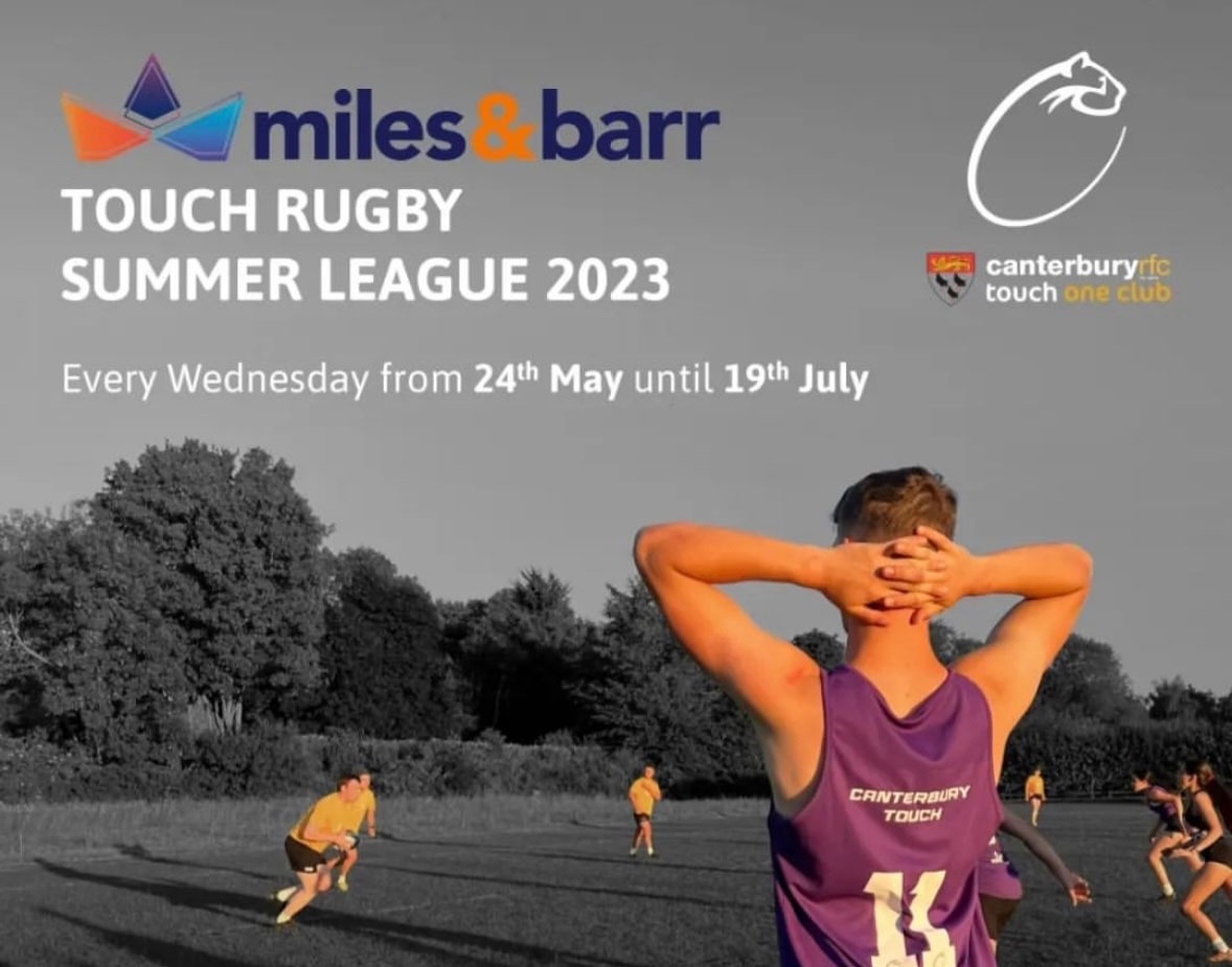 The @milesandbarr Touch Rugby Summer League starts next week at Canterbury Rugby Club! #OneClub #touchrugby