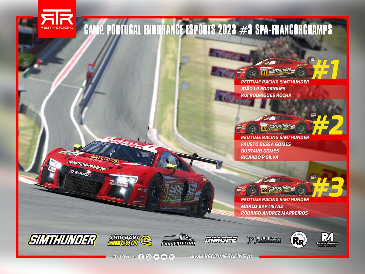 FPAK ENDURANCE RACE 3 SPA - REDTIME SIMTHUNDER READY FOR THE CHALLENGE
This Saturday, the 20th, the third round of the FPAK ENDURANCE 2023 championship. REDTIME SIMTHUNDER teams are ready and eager.
Follow the RED teams on the official FPAK channels! And good luck RED’s…