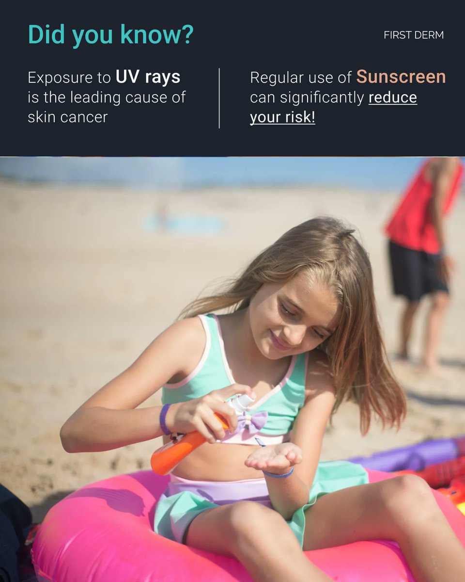 ☀️ Did you know that exposure to UV rays is the leading cause of skin cancer? In fact, about 90% of non-melanoma skin cancers are directly linked to UV radiation.

Regular use of sunscreen can significantly reduce your risk!

#SunSafety #WearSunscreen #Melanoma #SharetheFacts