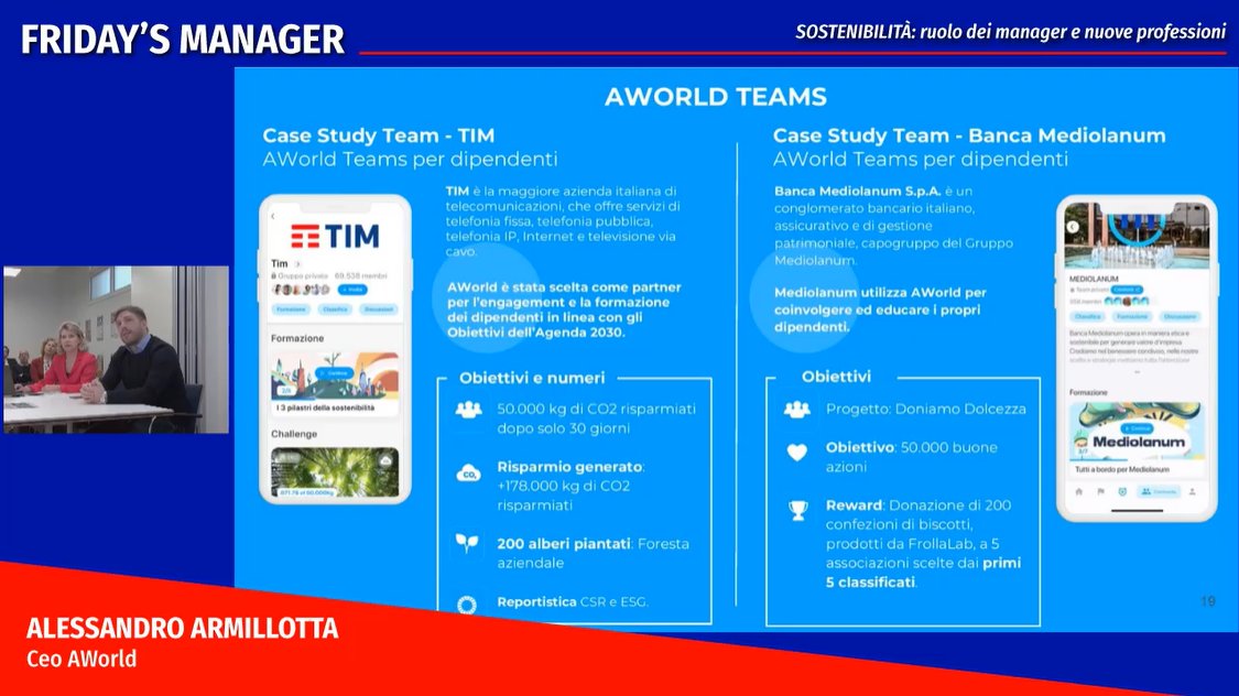 manageritalia's tweet photo. 🎯#FridaysManager #XLabor #sostenibilità. Allineare gli stakeholder agli obiettivi di sostenibilità e comprendere l'impatto delle nostre scelte. Una piattaforma interattiva con contenuti #microlearning. @AWorld_ActNow 
🔴LIVE https://t.co/r8DDVqW81C https://t.co/Fa28c6uJiA