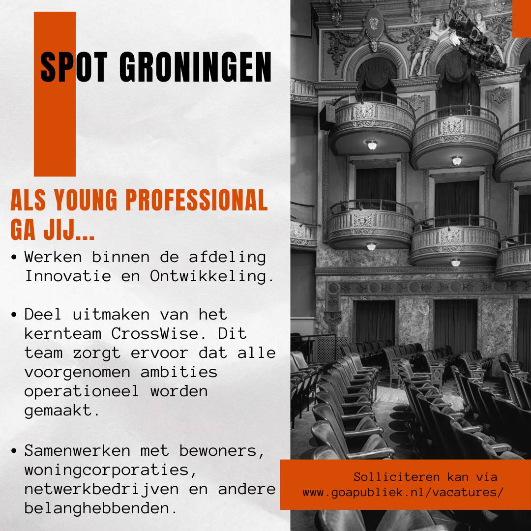 SPOT Groningen is er voor iedereen die van podiumkunsten houdt. Van muziek, toneel en cabaret tot dans. Word jij hier ook enthousiast van en ben je klaar voor een nieuwe uitdaging? Lees de volledige vacature op onze website!