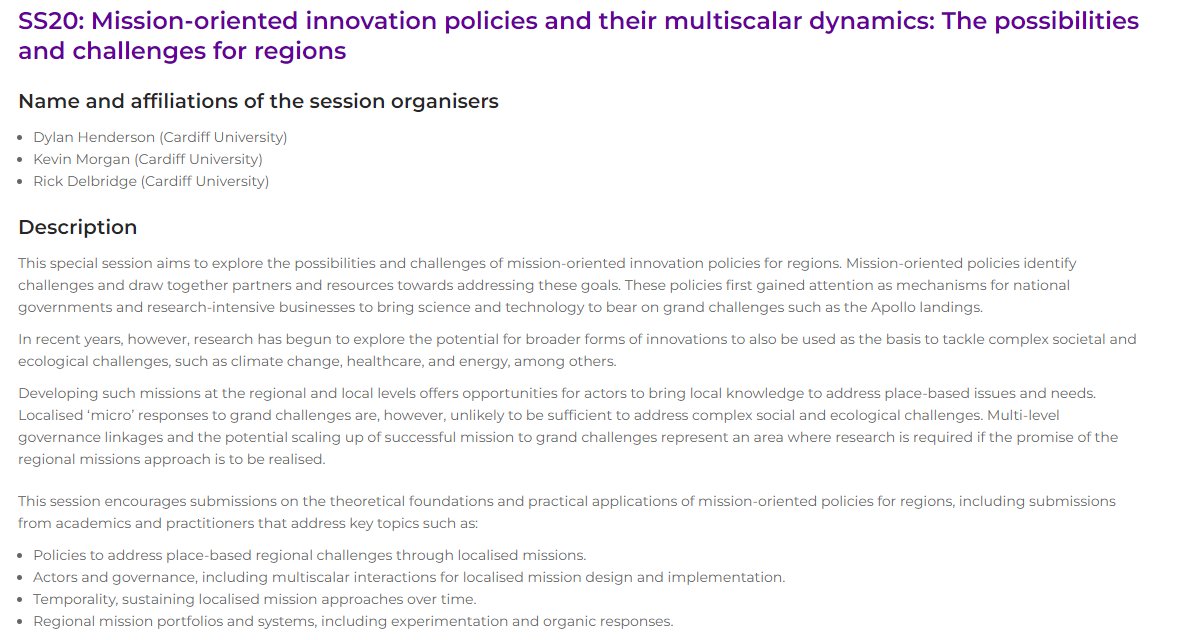 dylanh__'s tweet photo. Are you interested in mission-oriented innovation policies and regions? Please consider submitting an abstract to our Special Session @GeoInno2024 Submission by 21st July @cardiffbusiness @aCapitalRegion #Manchester https://t.co/xOa5Vku5Za