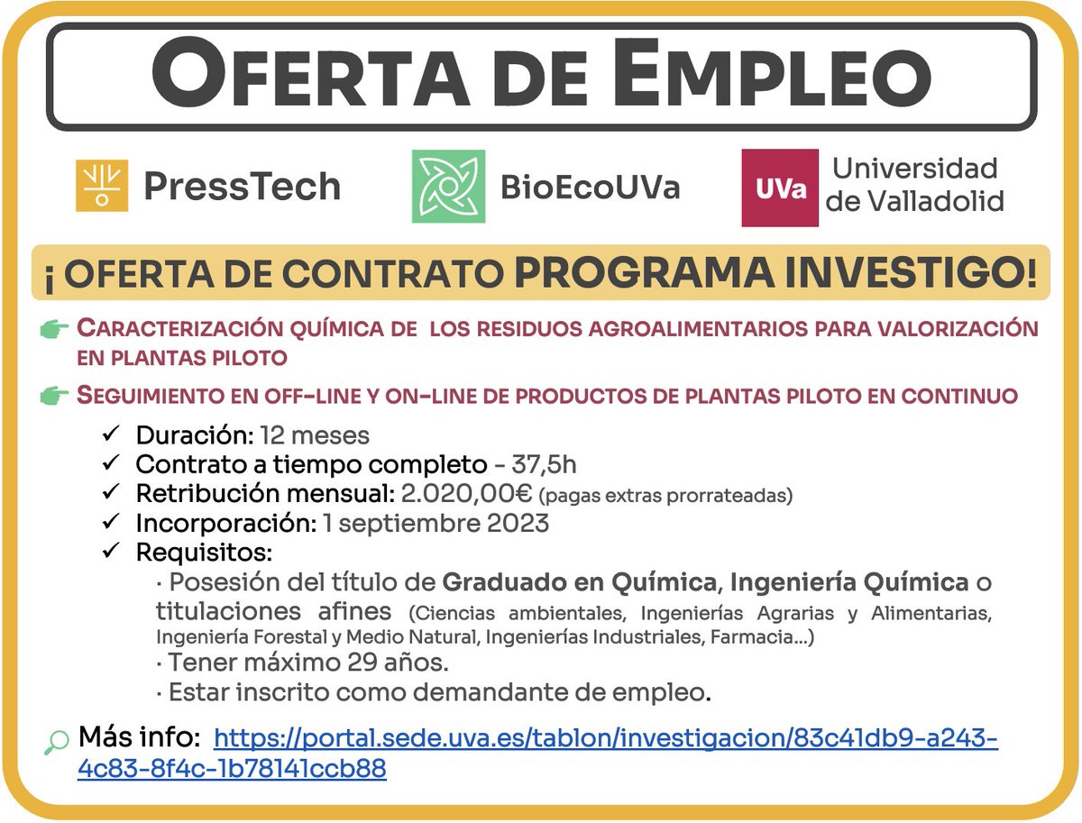 📣 OFERTA DE EMPLEO | ¿Quieres trabajar con nosotros?

portal.sede.uva.es/tablon/investi…