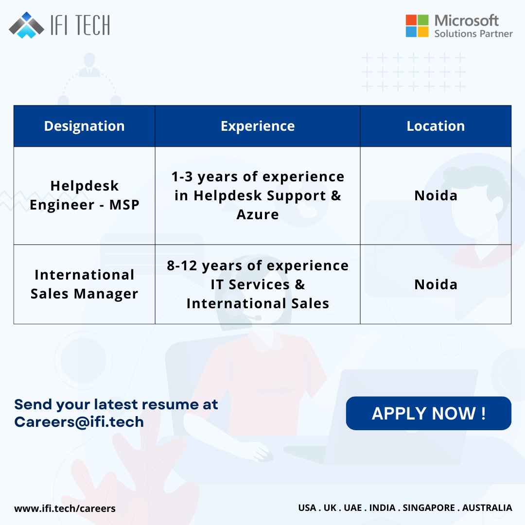 IFITech's tweet image. Join our team of talented professionals and embark on an exciting career journey with us. We're hiring Helpdesk Engineer &amp;amp; International Sales Manager. Head to the link below to apply now or send your resume at careers@ifi.tech
ifi.tech/careers

#IFITech #hiring #sales
