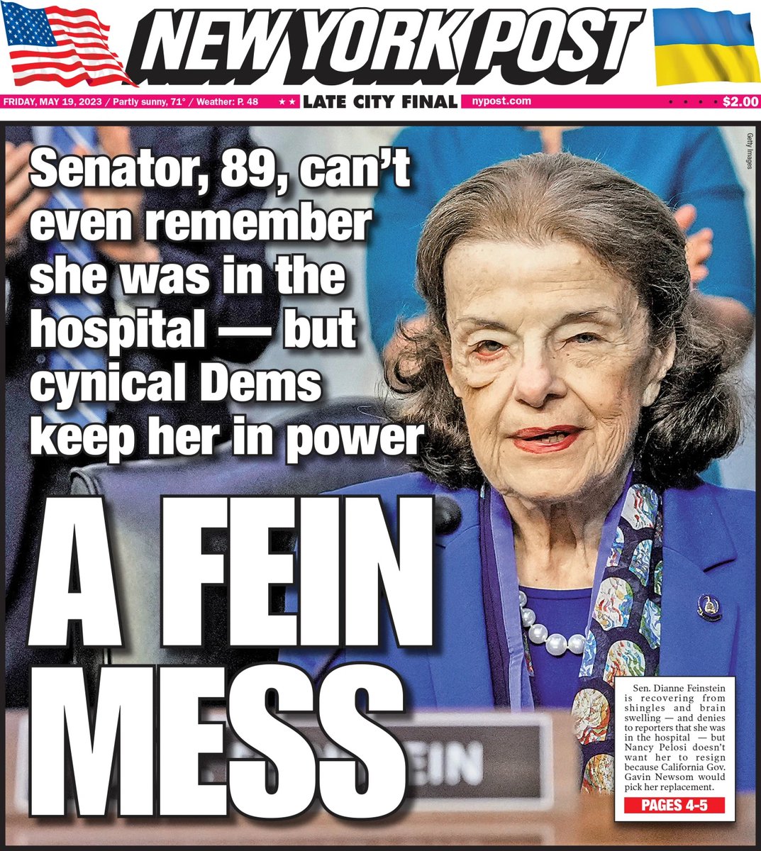 Today's cover: Dianne Feinstein is in ‘frightening’ condition — and Nancy Pelosi may be propping her up in the Senate trib.al/6QCZPao