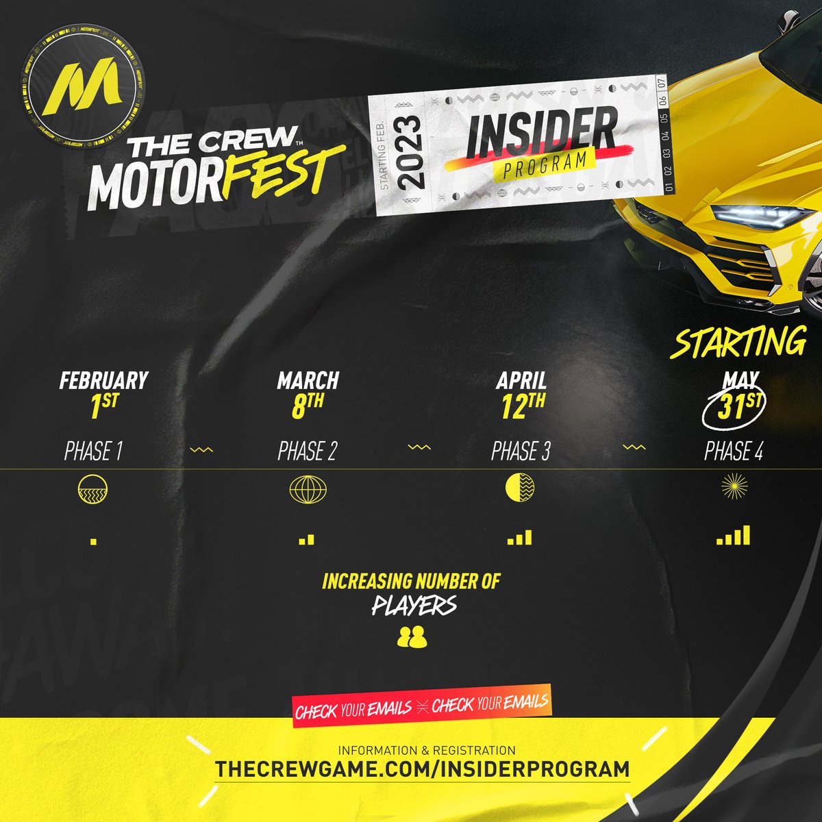 TheCrewGame's tweet photo. The final phase of #TheCrewMotorfest Insider Program will begin on May 31st! Just enough time for you to get caught up on all the happenings during Phase 3. 

Find out more below! 👇📆
